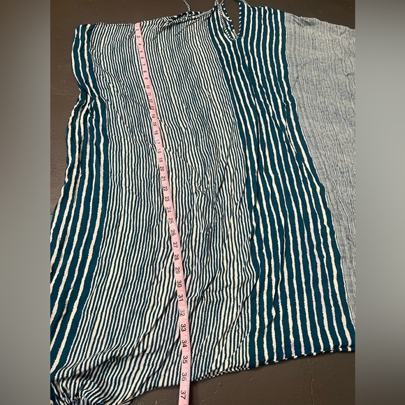One Size Blue Striped no waist Jumpsuit with Shoulder Ties and elastic on legs - Picture 9 of 9